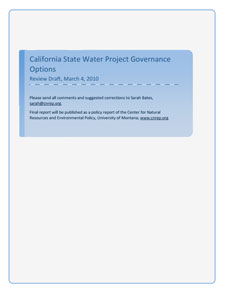 Report cover for California State Water Project Goveranance Options